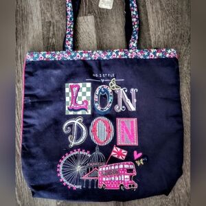 NEW WITH TAG London Graphic Navy Tote Bag with Pink Accents, NO 1 STYLE